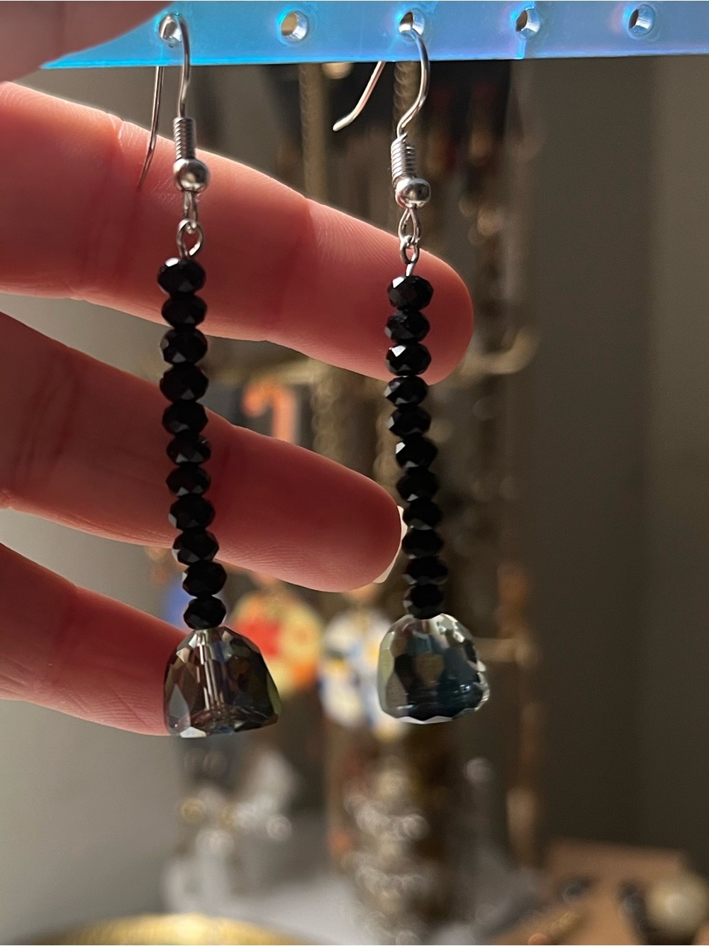 Handmade Black Faceted Bead Drop Earrings